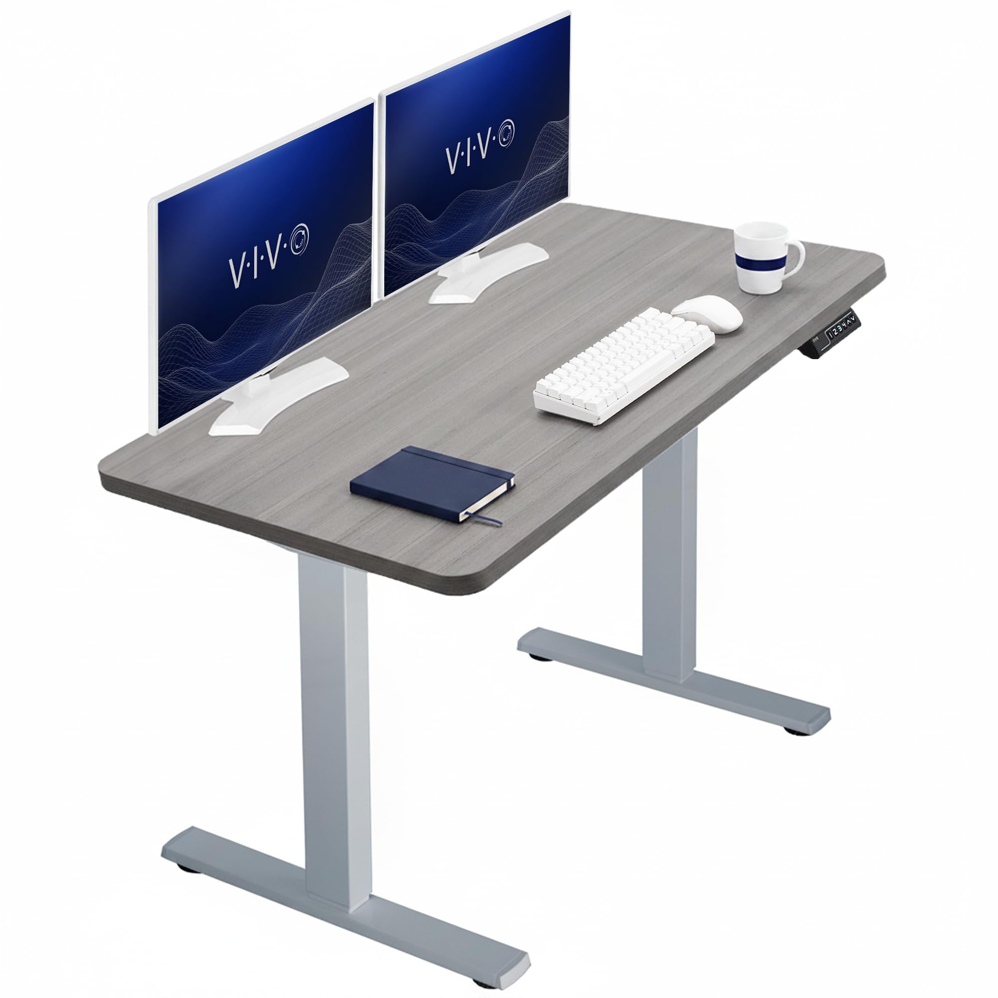 VIVO Dark Gray 43 x 24 in Standing Desk, DESK-KIT-1G4G | Electric, Holds 220 lbs, Sit Stand, Height Adjustable, Solid One-Piece Table Top, Memory Presets, 1B Series, Gray Frame