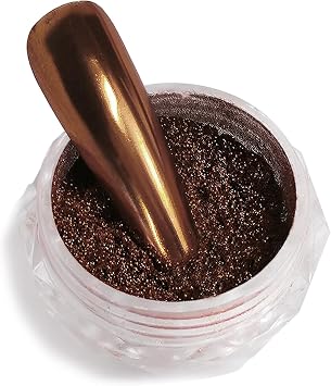 Brown Chrome Nail Powder, Copper Metallic Chrome Powder Mirror Glitter Effect Manicure for Gel Polish Nail Art Brown