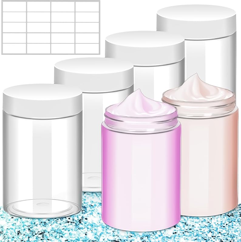 MotBach Frascos plásticos redondos transparentes com tampas brancas, 360 mL, Pacote com 4