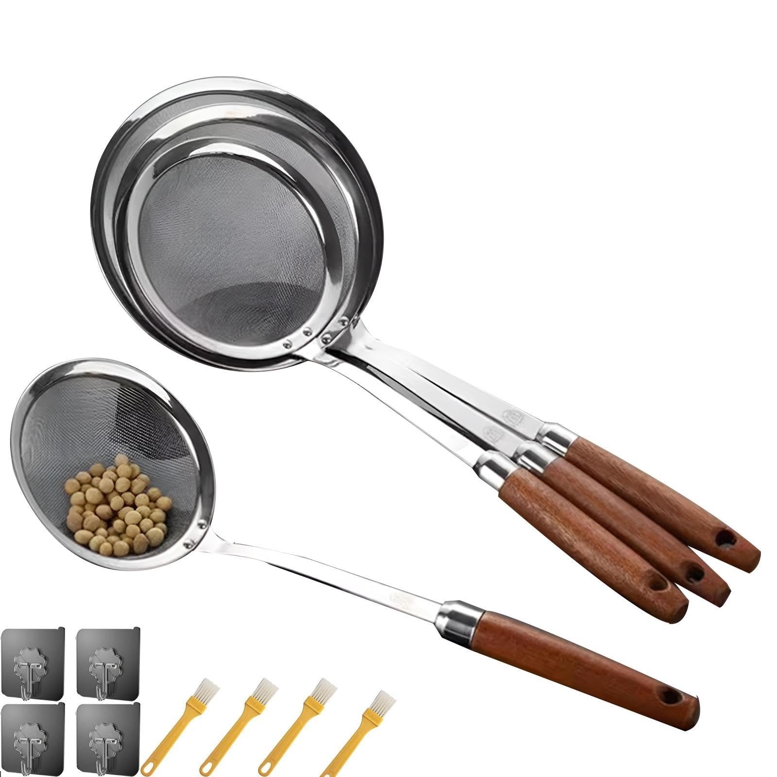 Tamiz de harina de acero inoxidable, tamiz de cocina de acero inoxidable 304 con mango reforzado para tamizar y drenar (12 cm/13 cm/15,4 cm/16,8 cm)