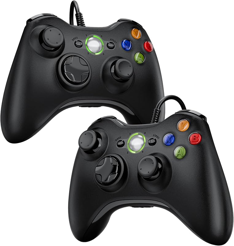 Diswoe 2 Pack Manette pour Xbox 360, 2 Pack Manette PC, Joystick Manette de Jeu pour Xbox 360/ Slim/PC Windows 7/8/10/11/XP, Gamepad Filaire avec Double Vibration/Design Ergonomique