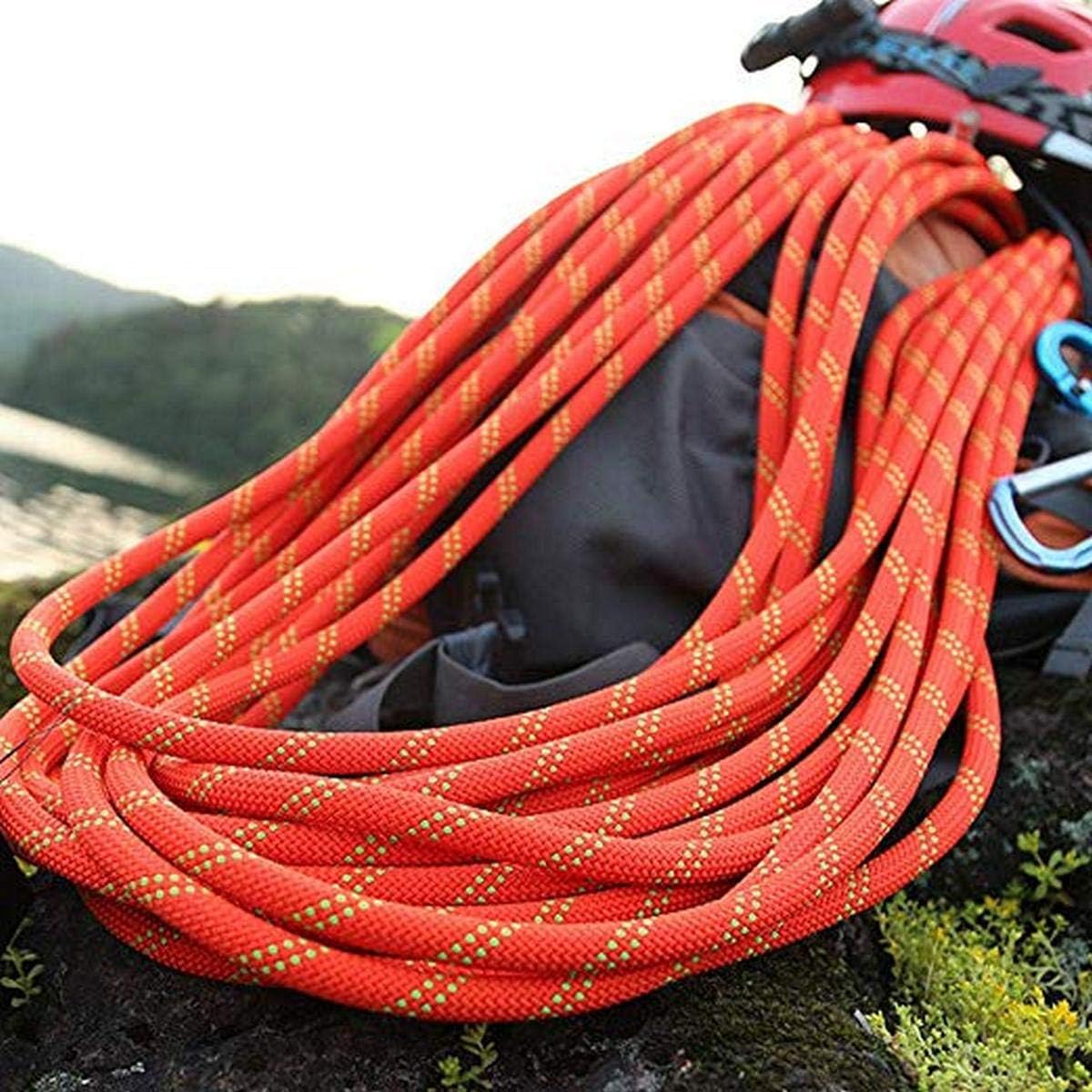 Braided Polyester Arborist Rigging Rope (3/8 inch X 150 feet) High Strength Outdoor Rope for Rock Climbing Hiking Camping Swing, Orange/Black