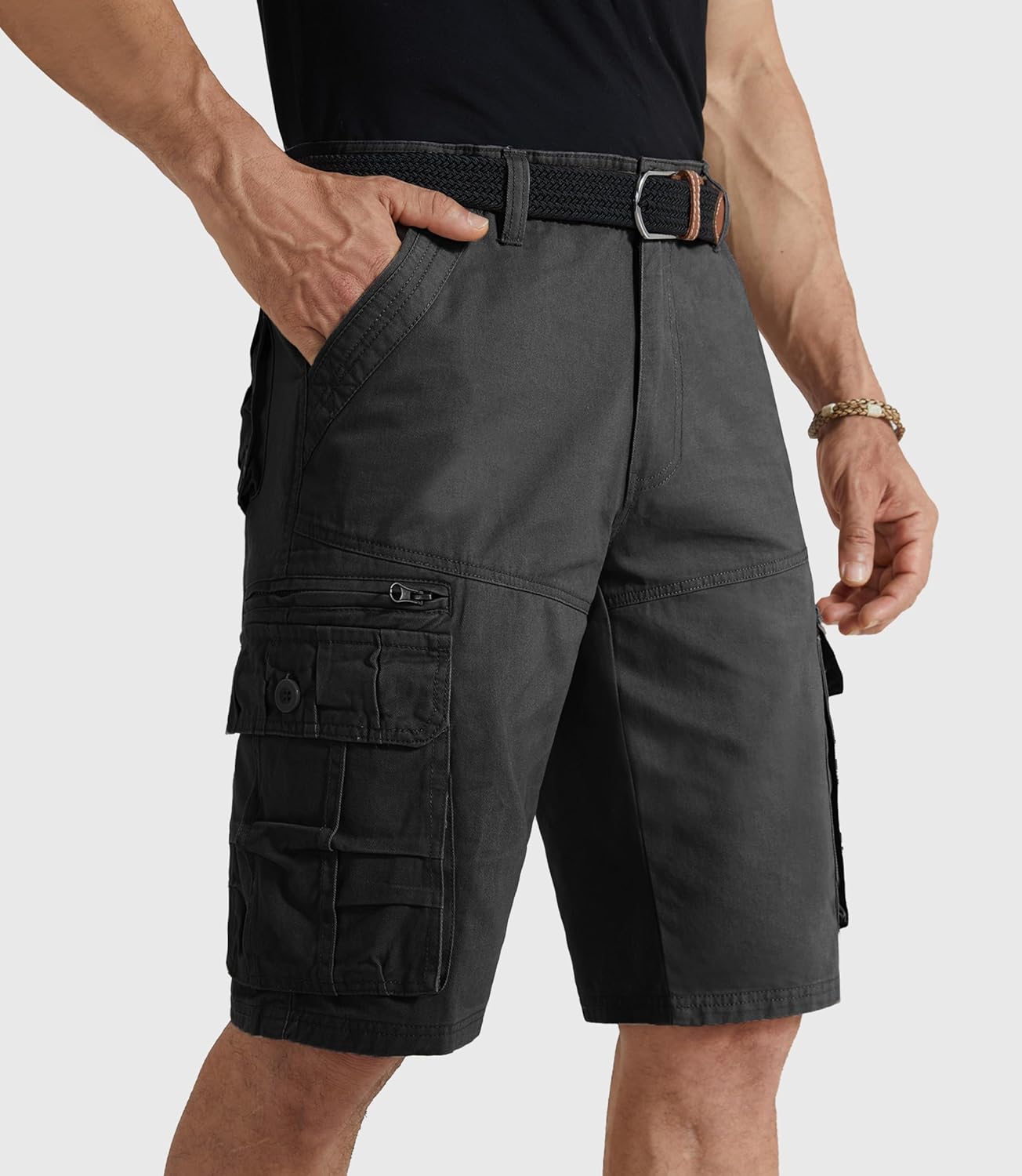 Mens Cargo Shorts Cotton Work Shorts Multi Pocket Casual Workout Shorts for Men NO Belt - Image 3