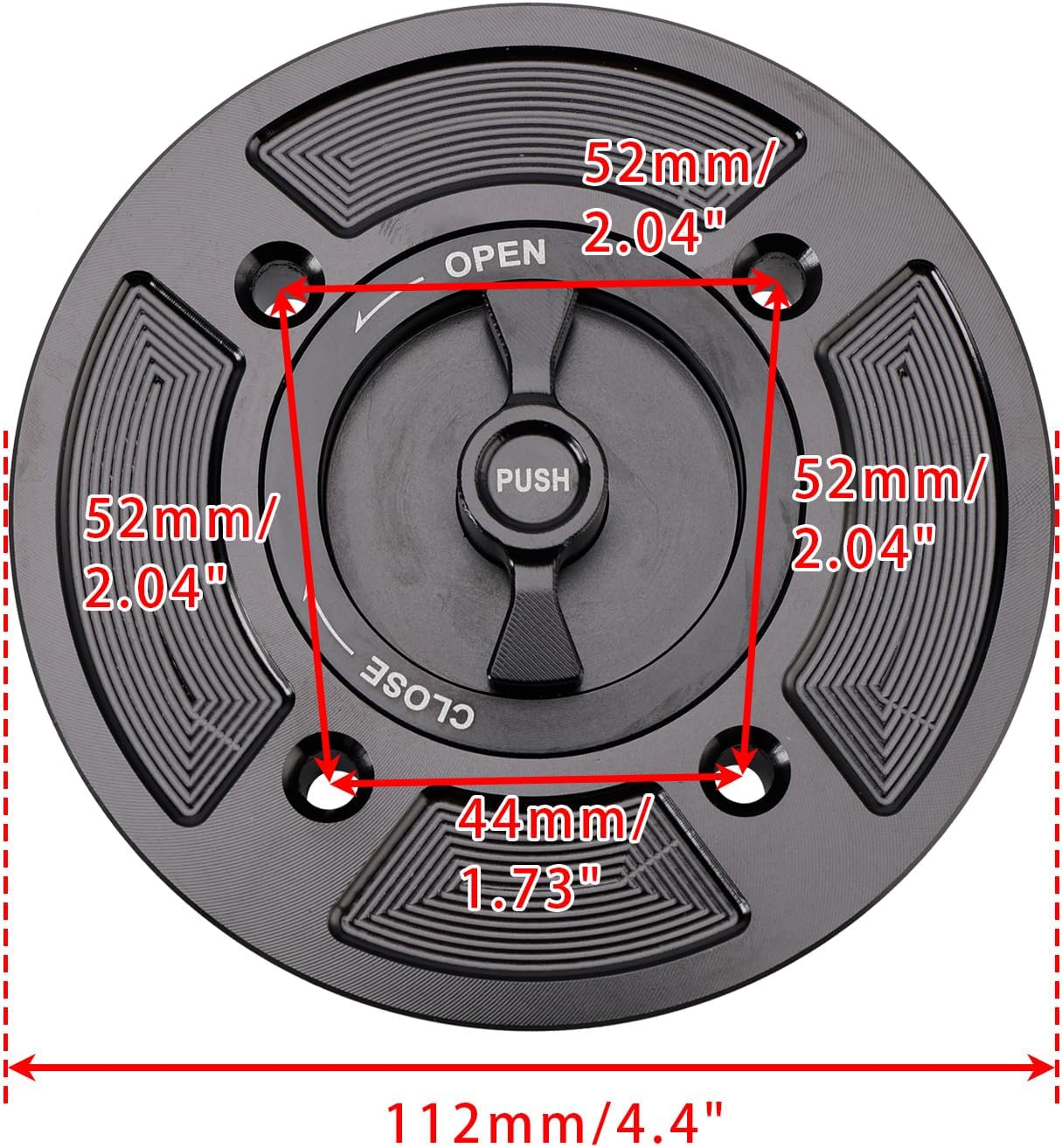 Areyourshop Quick Release Keyless Fuel Gas Cap 112mm Fit for Kawasaki Z650 2017-2023 for Kawasaki ZX-10R 2021-2025 for Kawasaki Z900 / ABS 2017-2025