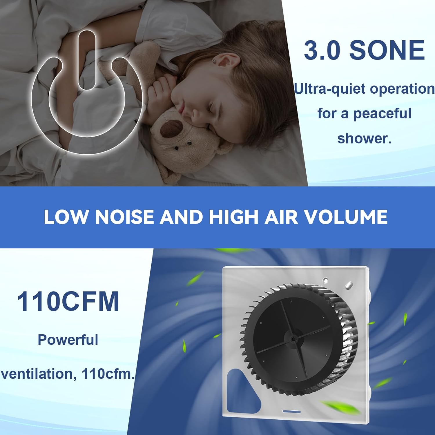 Upgrade Model 676-D/2676F-A Fan, Compatible with Broan 676-D/2676F-A, 680-A,110RDB, 110RDF, 2680F-A, 680FL-A, 680FLT, FL2680F, Compatible with 684-D/2684F-A, 110CFM 3.0Sones, S97015157