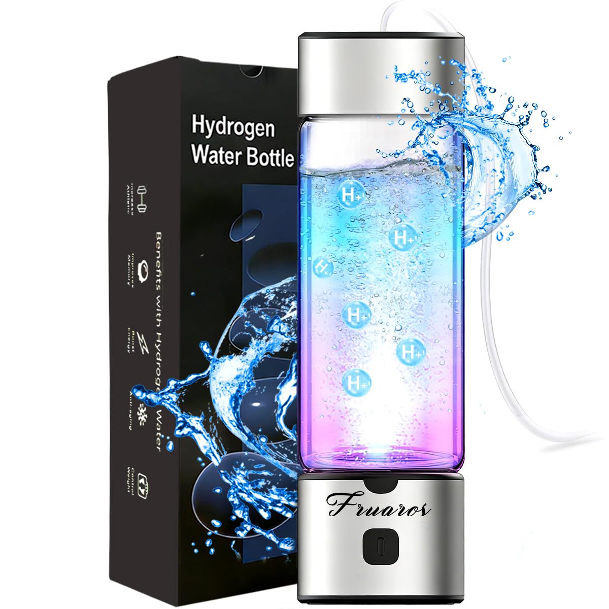 Hydrogen Water Bottle Generator - 2026 Hydrogen Water Machine - 6000 PPB SPE/PEM Tech Glass Hydrohealth Water Bottle for Kidney Health Hydrogen Bottle Gift for Family & Friends (Button/Sliver)