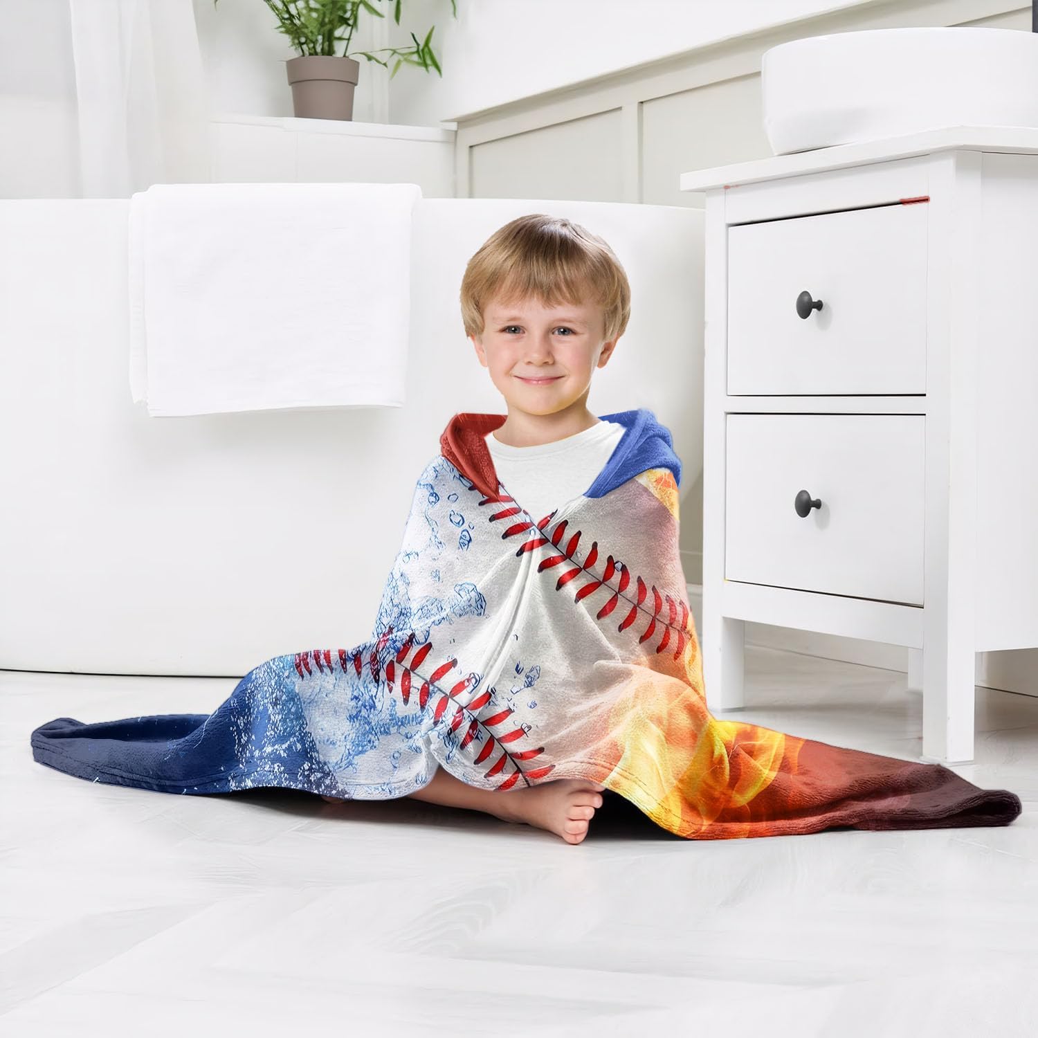 Baseball Boys Beach Towel with Hoodie for Kids Toddlers Age 4-8,Sports Baseball Blue Bath Towels Shower Wrap for Boys, Hooded Poncho Beach Blanket for Pool Swimming Cute Wearable Bath Towel for Child - Image 6