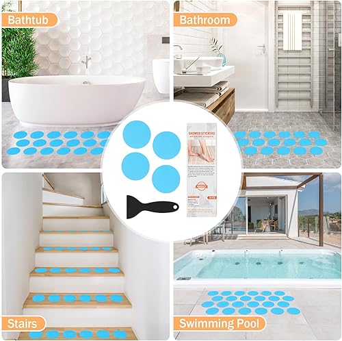Miniatura 4 de Calcomanías antideslizantes para bañera, 24 calcomanías de ducha para tinas de baño seguras, calcomanías antideslizantes para bañera y rascador para