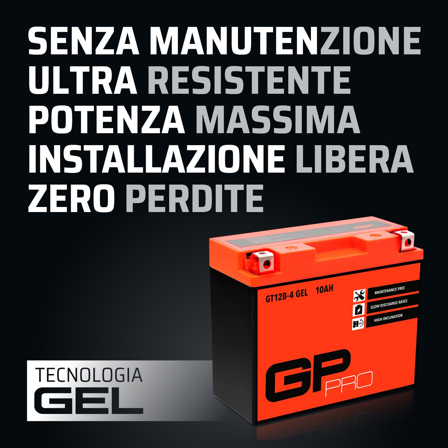 GP-PRO Akumulator rozruchowy GT12B-4 12V 10Ah GEL (podobny do YT12B-4 / YT12B-BS) (bezobsługowy/uszczelniony) akumulator motocyklowy
