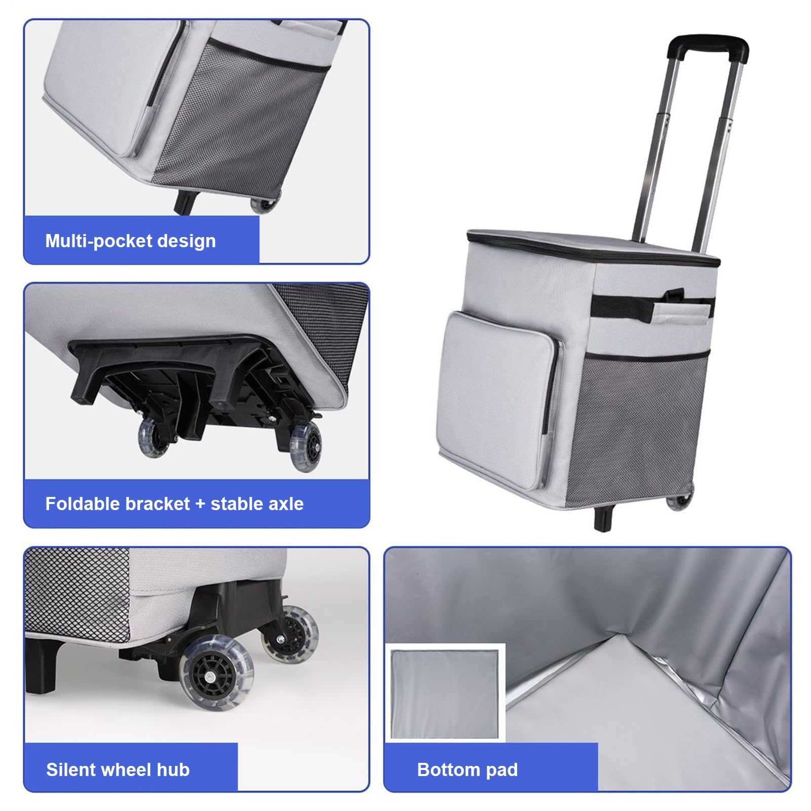 Carrello refrigerante su ruote, carrello con manico, 35 l, isolato, a prova di perdite, borsa da viaggio per esterni, patio, picnic, campeggio, shopping