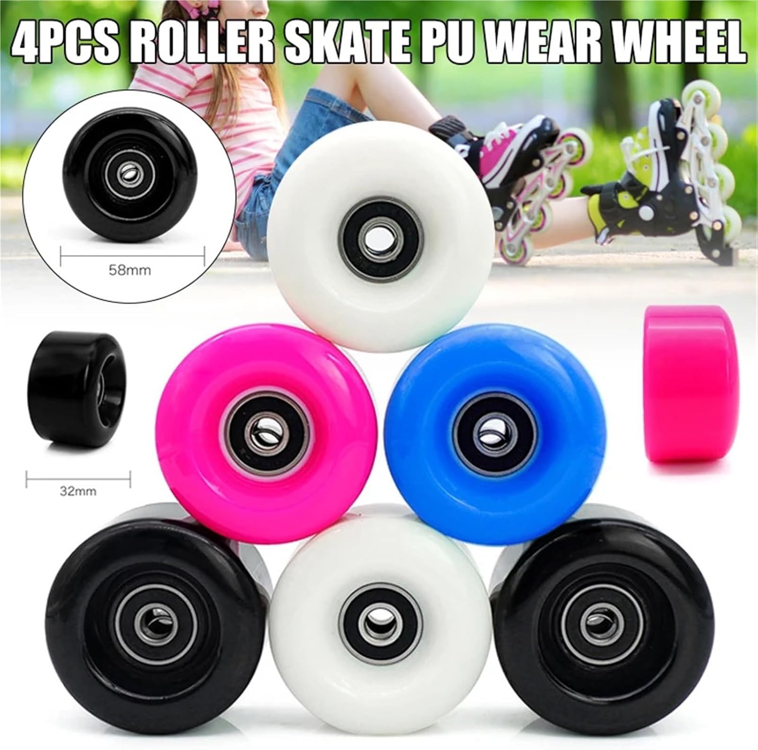 Roller Skate Wheels 4pcs Skate Wheels PU Wear-resistant for Ice Skates Roller Skateboard(Blue)