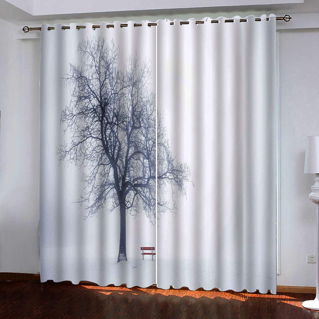 Rideaux et draperies occultants 3D isolant thermique rideau anti froid 140x260 cm blanc arbres