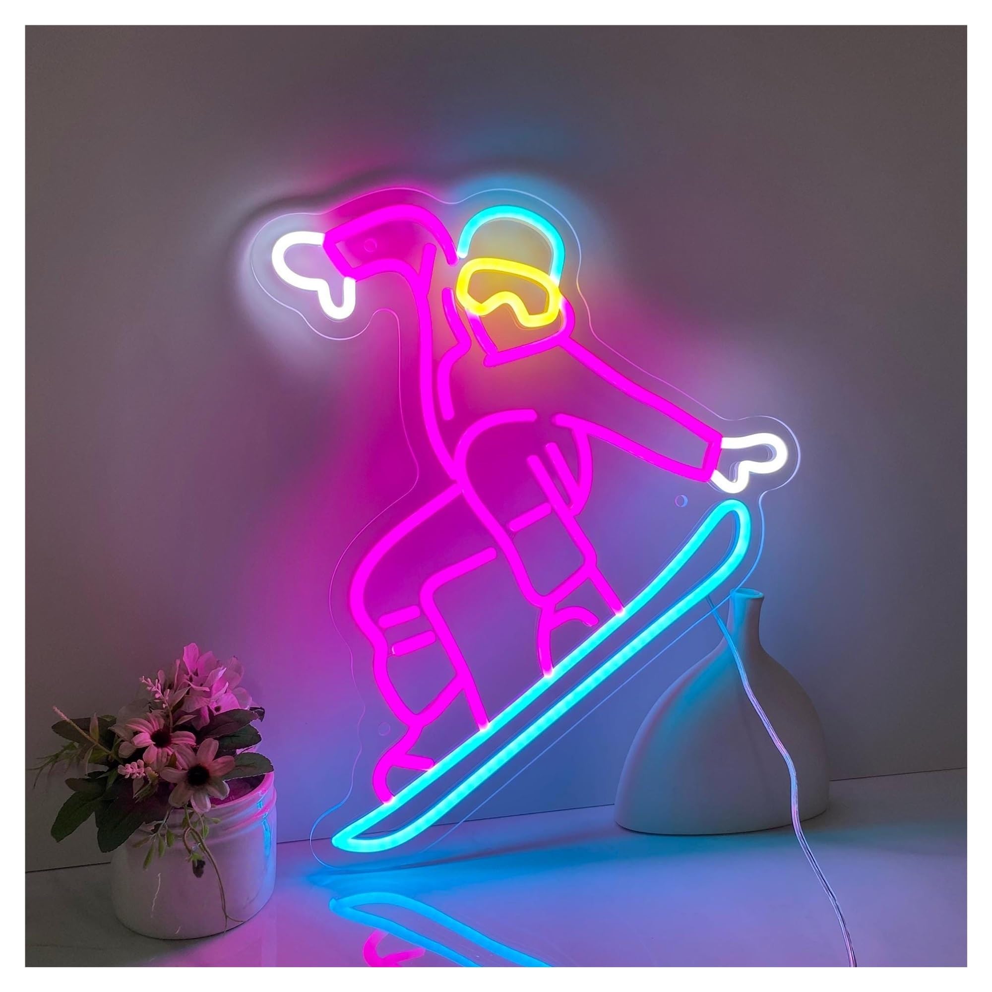 RONGCH Hanging Art Signs Snowboarder Neon Sign,Suitable for Skiing Sports Shop Wall Decor with Dimmable 44cmx50cm(A)