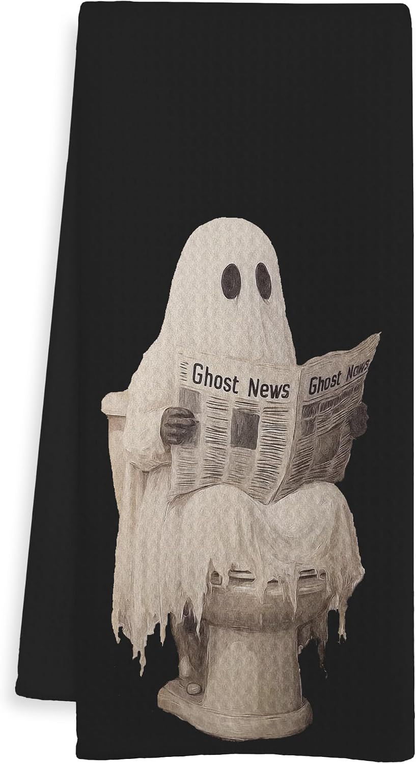 Ghost Halloween Bathroom Hand Towels, Halloween Bathroom Decor, Spooky Ghost Torch Decorative Hand Towels for Kids Guest Bath Room Washroom Half Bath, 16x24 Inch