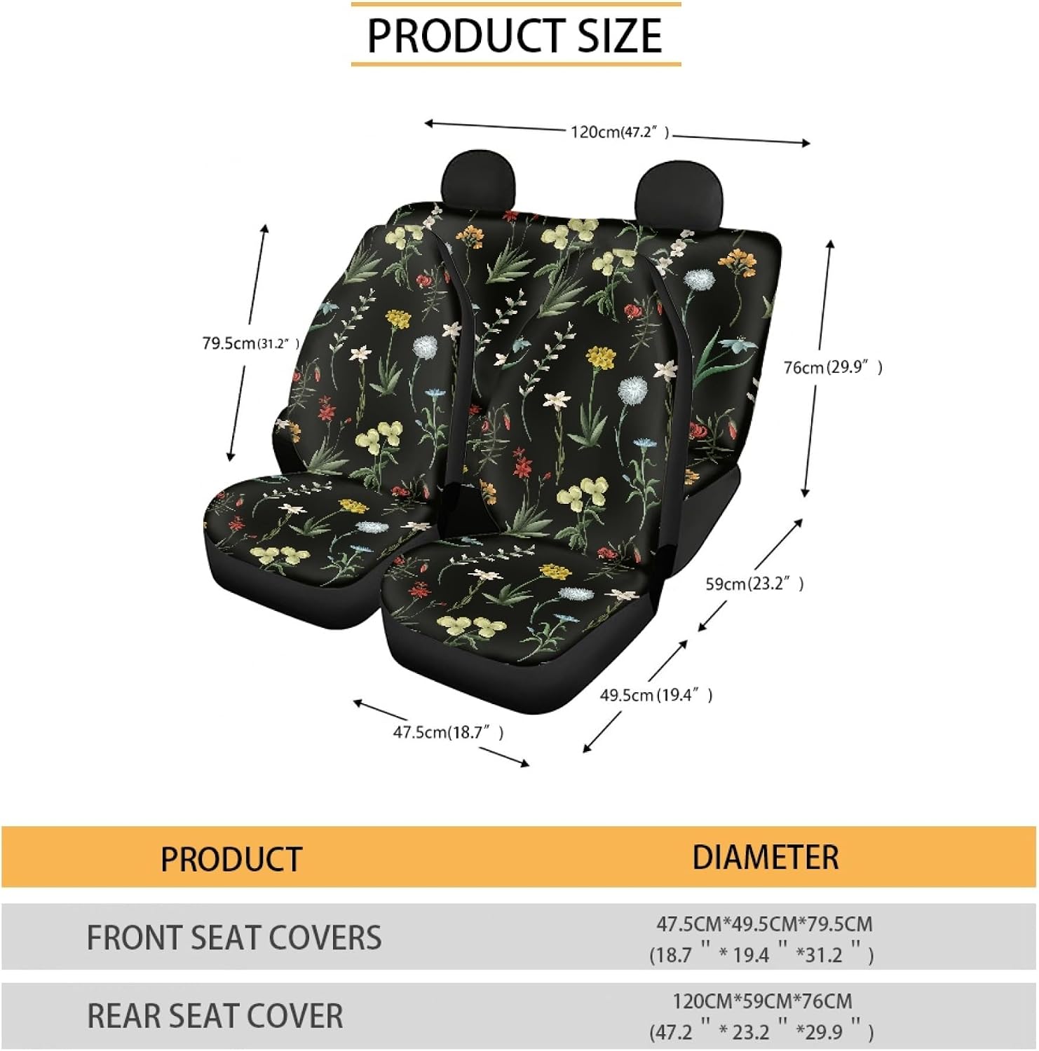 Vintage Wildflower Car Seat Covers Set Universal Seat Cushion Cases image 2