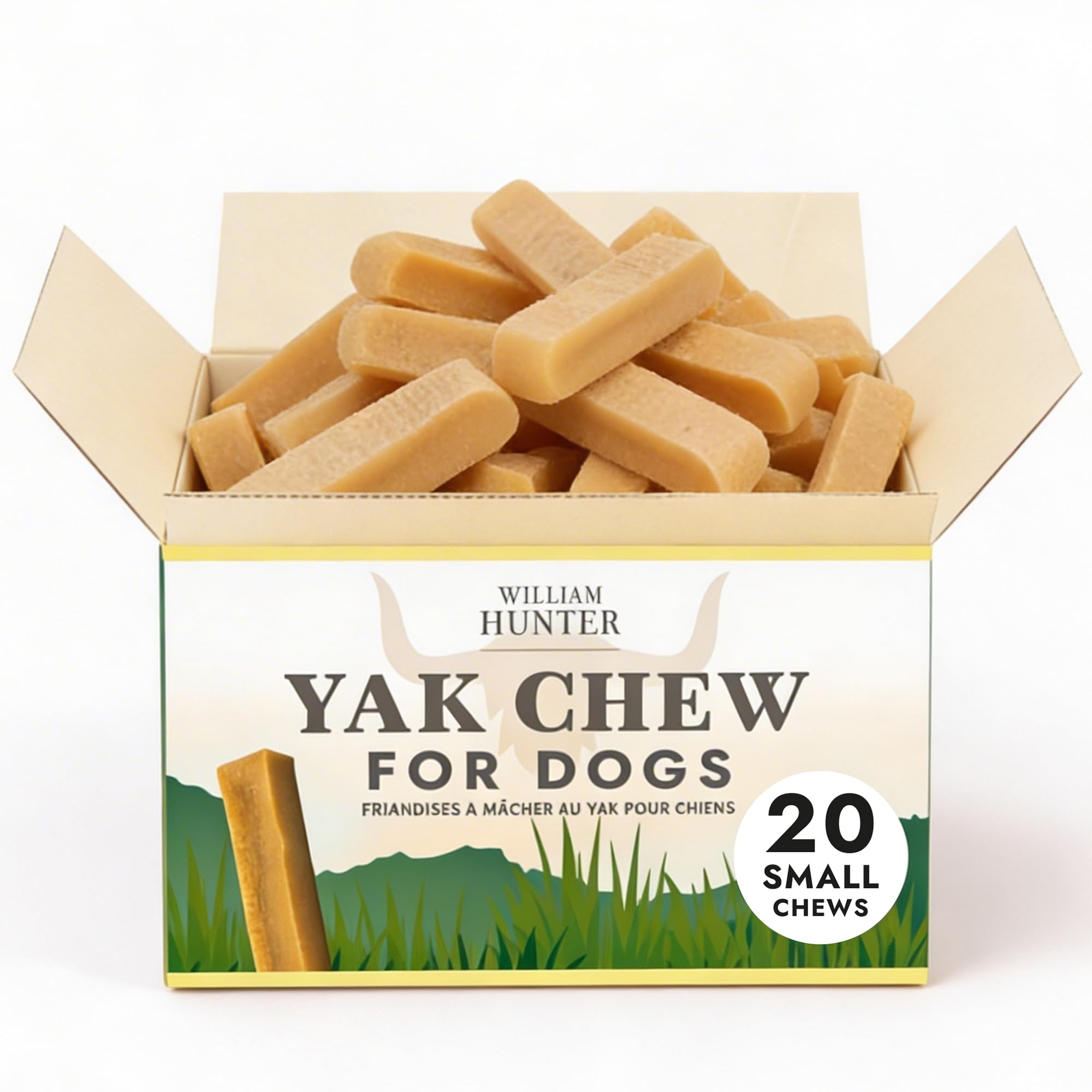 William Hunter Yak Chews for Dogs โ Himalayan Hard Cheese Dog Treat โ Natural, Long Lasting, Odor Free Chew for Aggressive Chewers โ Large Organic Dog Dental Chew (20 Small Chews 566g)