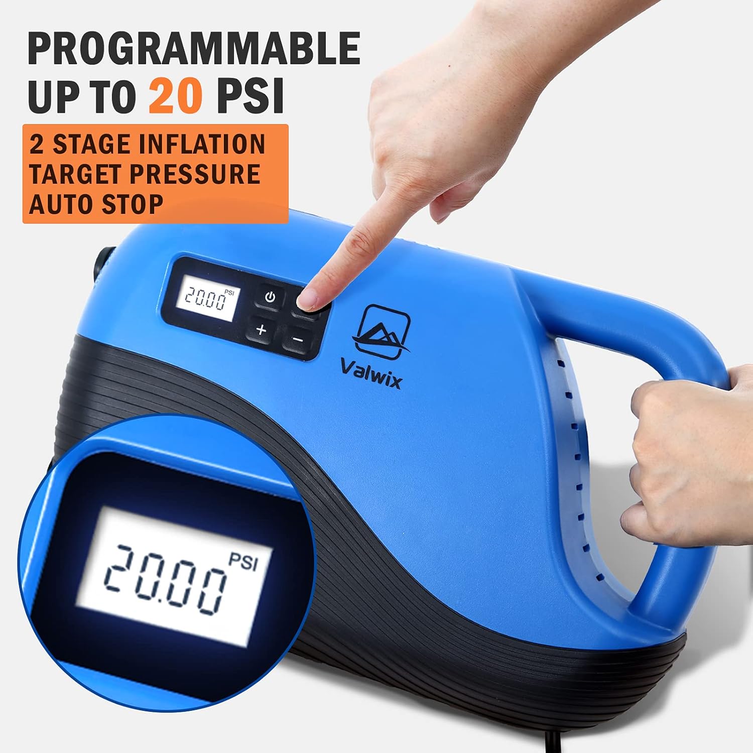 Valwix 20 PSI High Pressure SUP Air Pump The Whale - Dual Stage Inflation/Deflation Electric Pump, Auto-Off, Automatic Cooling, 12V Car Connection for Inflatable Stand Up Paddle Boards, Kayaks, Boats : Sports & Outdoors