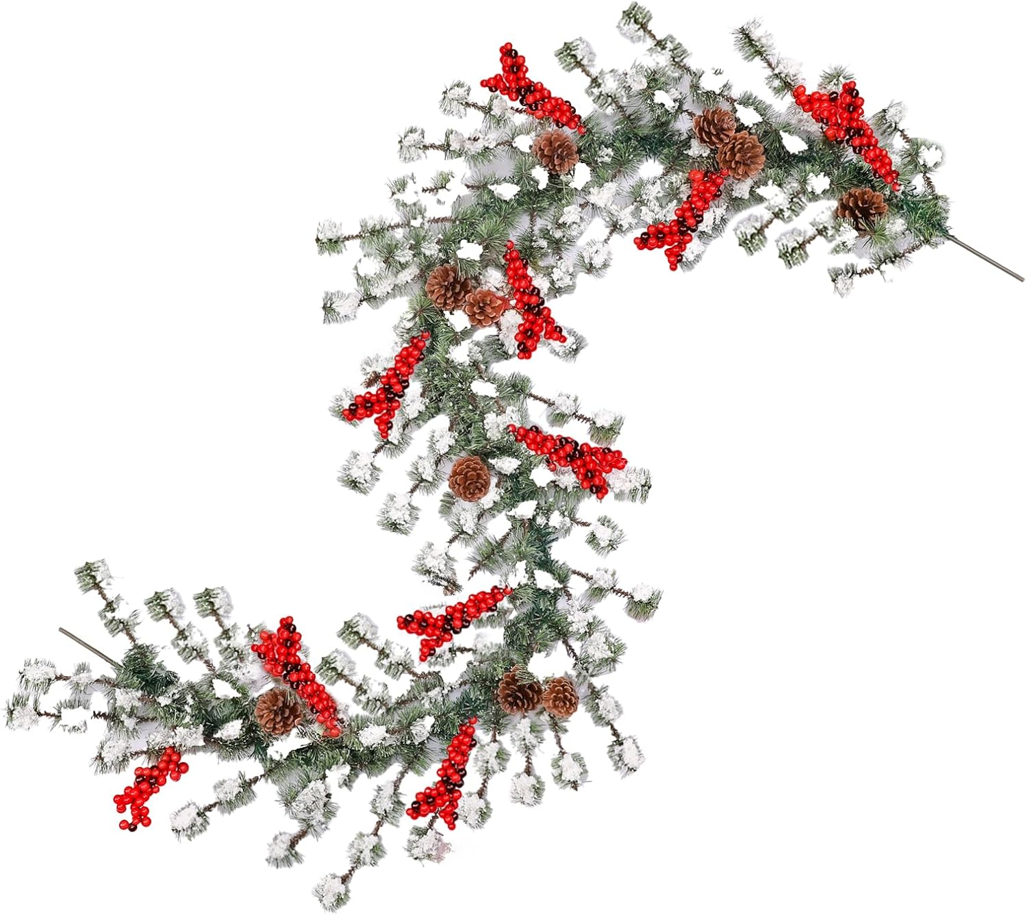 Christmas Garland Winter Snowy Red Berries Holiday Festival Decoration Pine Cones Evergreen Pine Needle Berry Garlands Xmas Decor Bar Fireplace Mantle Indoor Outdoor Greenery with Snow 6 ft