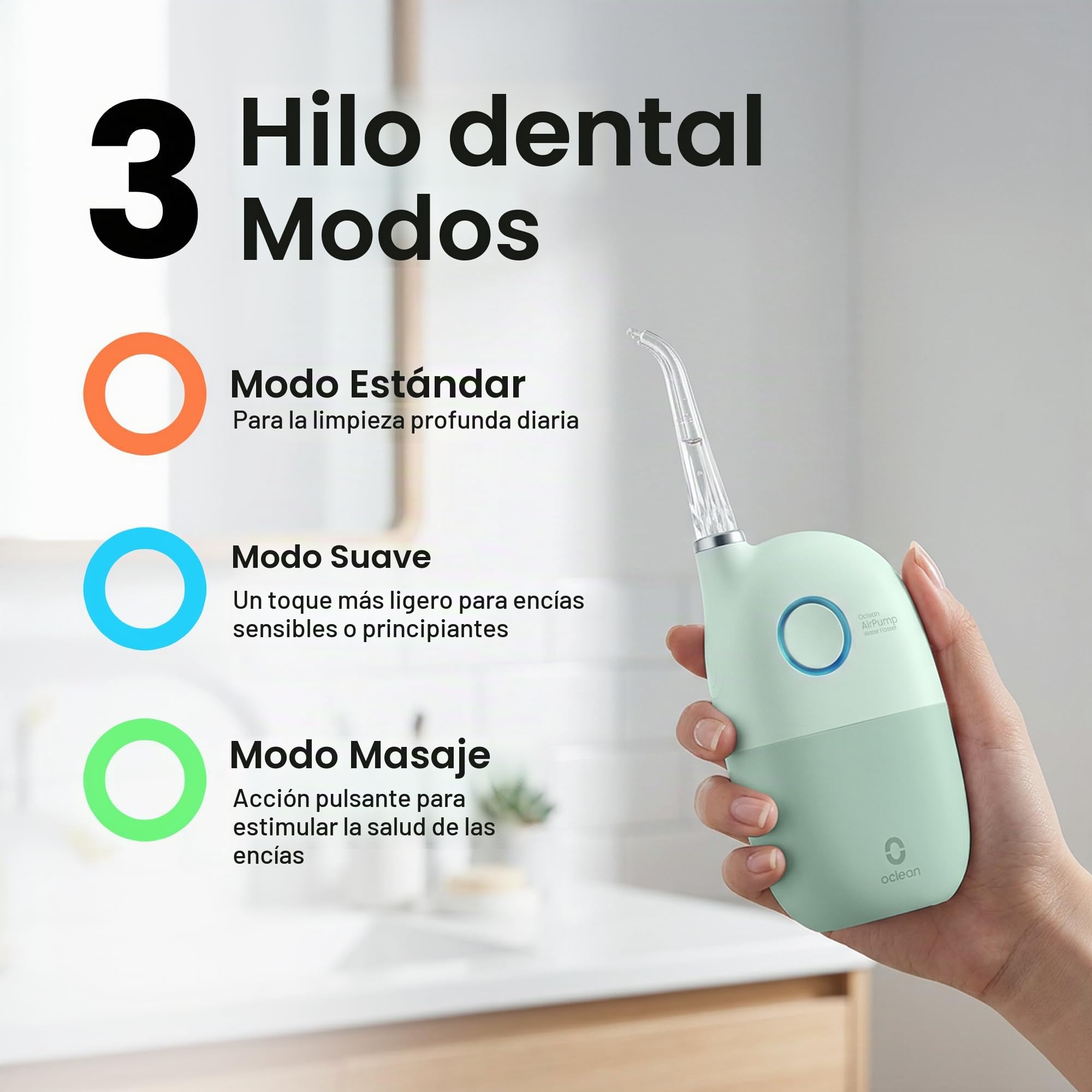Oclean AirPump 10 Hidropulsor Dental Inalámbrico, Jet Dental Portátil con 3 Modos, Ideal para Electrodomésticos Ortodónticos y Alineadores, Hasta 40 Días de Autonomía, Verde