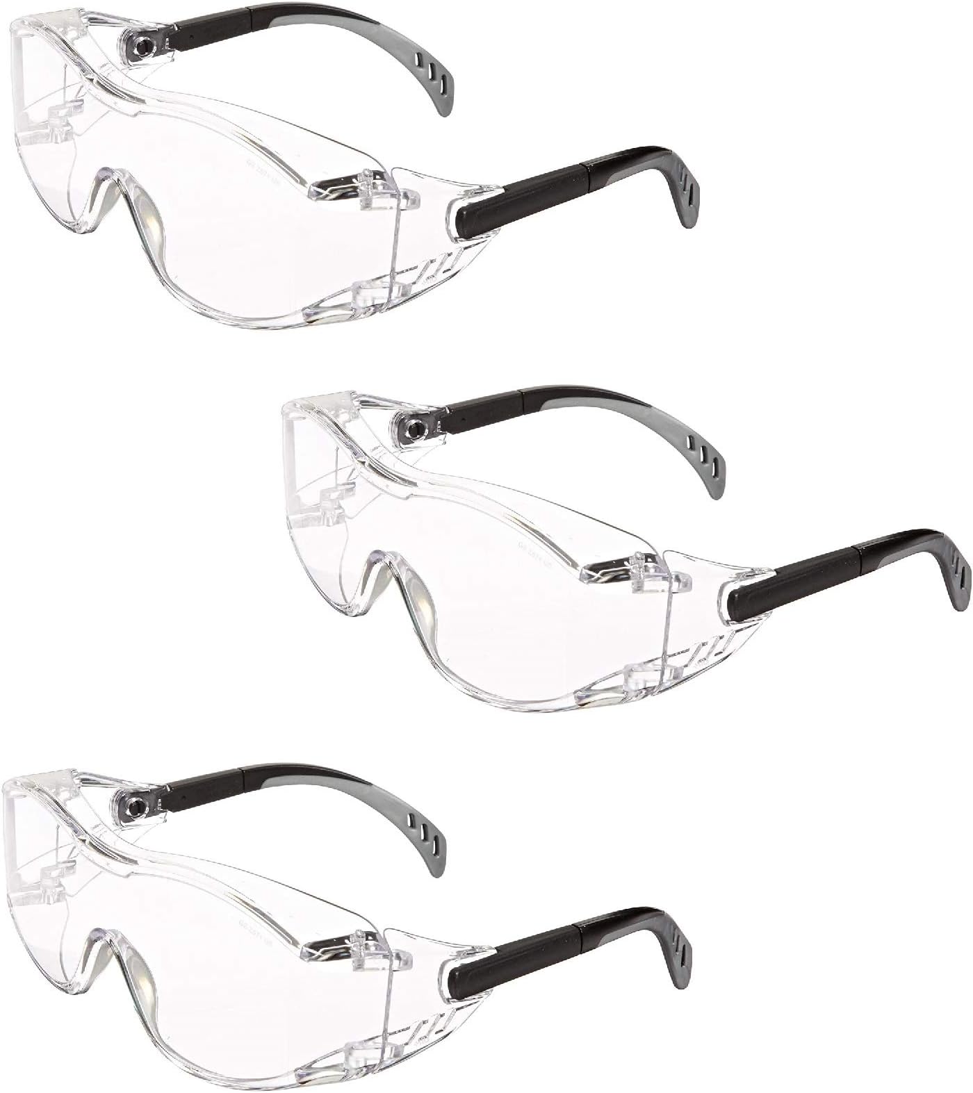 6980 Cover2 Safety Glasses Protective Eye Wear - Over-The-Glass (OTG), Lightweight Design with Adjustable Temples, Clear Lens (3 Pair)
