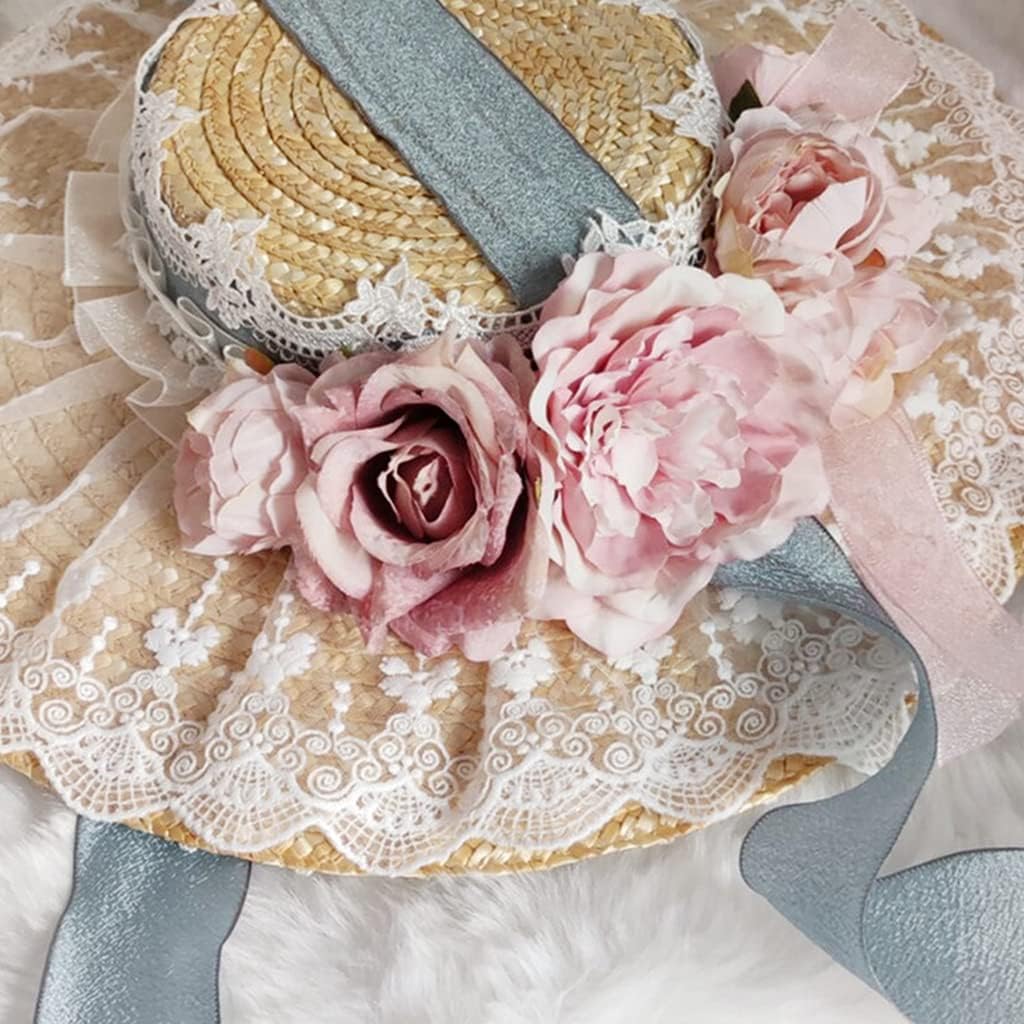 Ruffle Lace Hat Tea Party Sweet Flower Straw Gorgeous Beach for Sun Hats Headwear Cosplay Accessories Flower Straw Women Headdress Multicolor