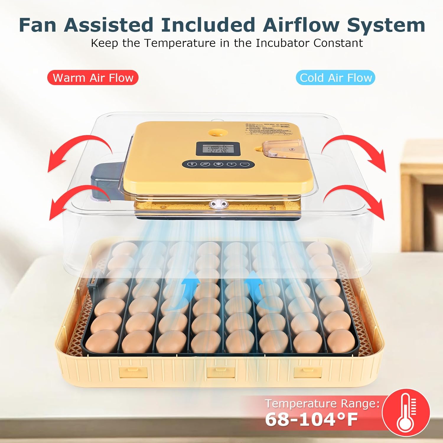 Incubators for Hatching Eggs, 56 Eggs Incubator with Egg Candler, Auto Egg Turner, Temp & Humidity Control, Hatch Day, 360° Viewing for Chicken, Duck, Quail Eggs, Ideal for Farm, School and Lab