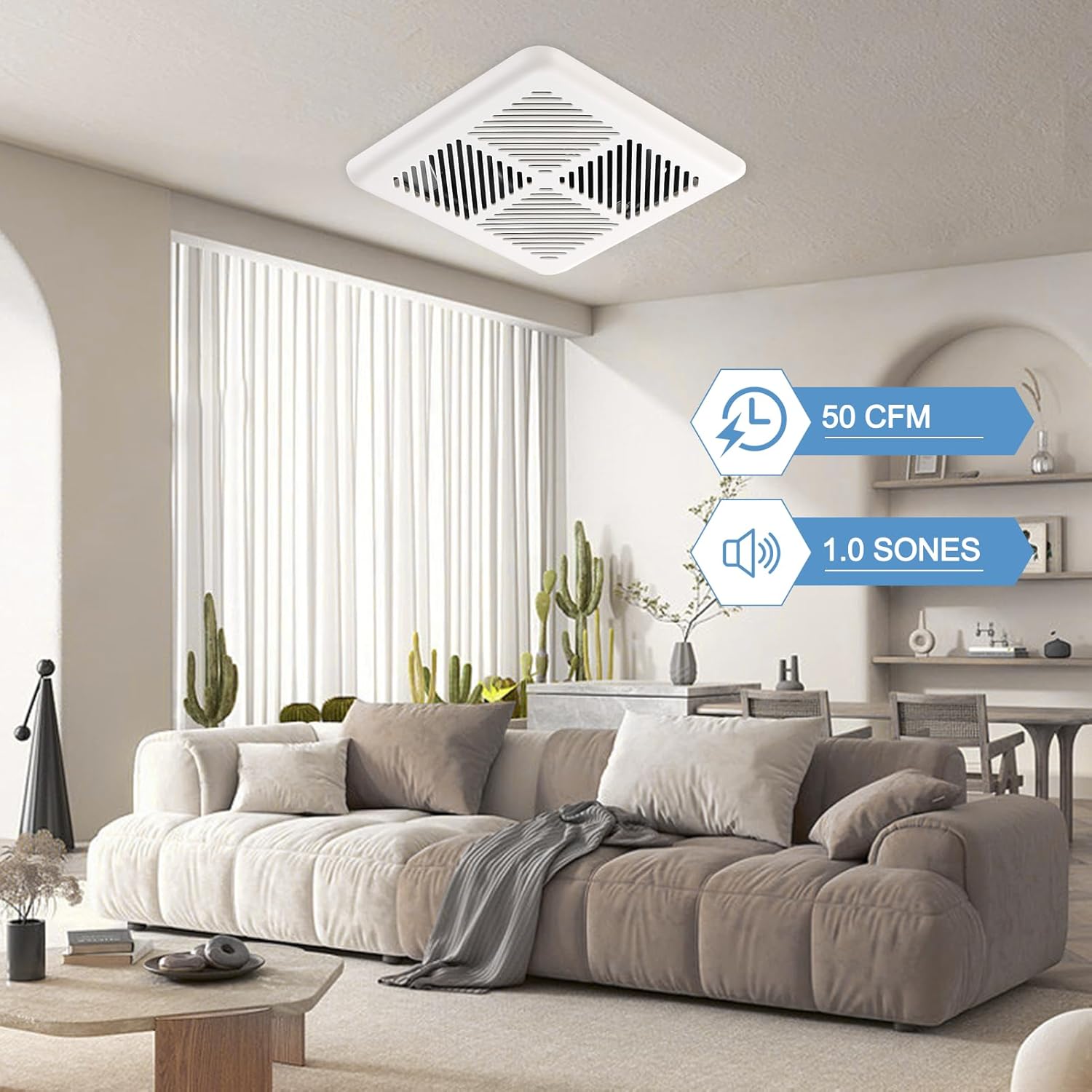 Bathroom Exhaust Fan 50CFM 1.0Sone, Quiet Bath Fan with 3inch duct for Bathroom Ceiling, Energy-Saving Household Ventilation Fan,Ceiling or Wall Mounted, White Plastic Grille