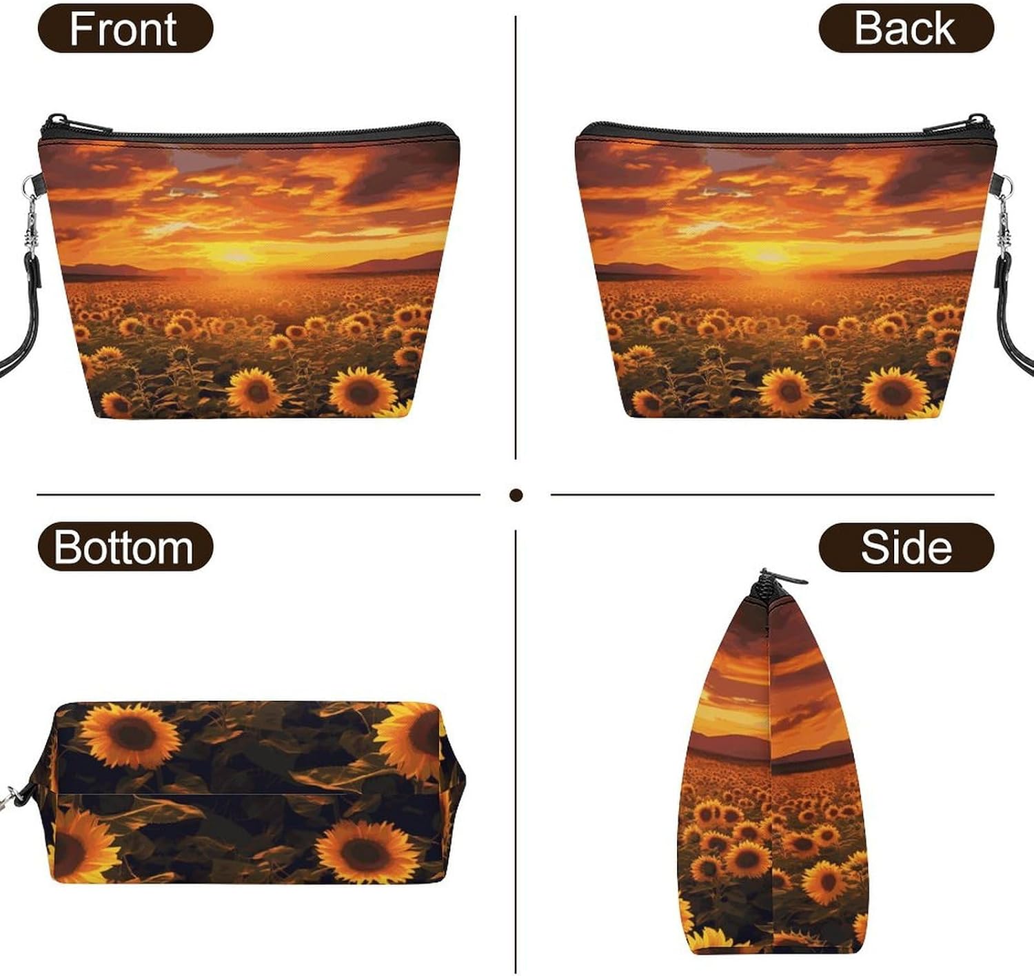 Sunflower Field Sunset Sea of Flowers Makeup Bag Travelm,Large Capacity Cosmetic Bag for Women,Toiletry Bag with Handle for Skincare, Brushes & Travel Essentials image 3