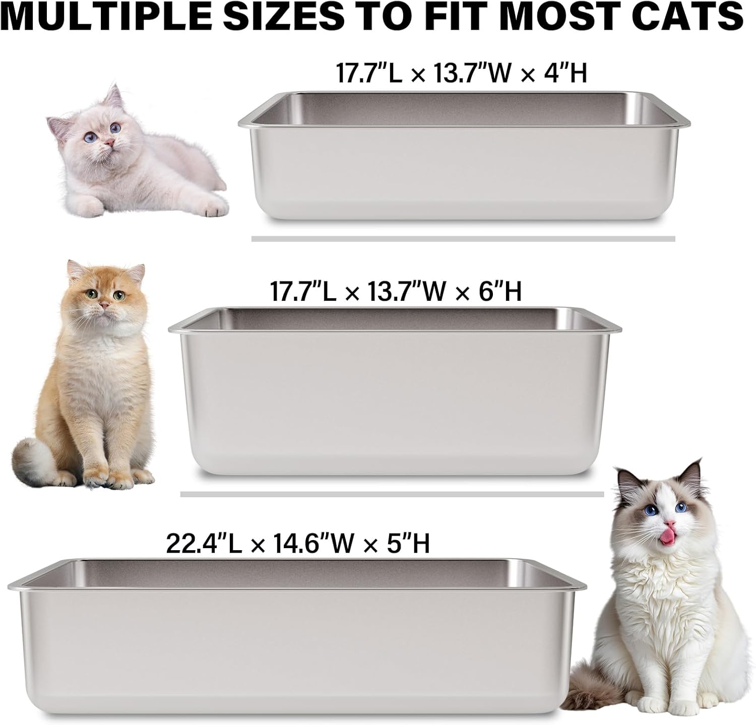 Stainless Steel Litter Box,XL Metal Litter Box for Cat, Large Metal Litterbox for Kitty, Easy Clean, Non Stick No Smell - Image 6