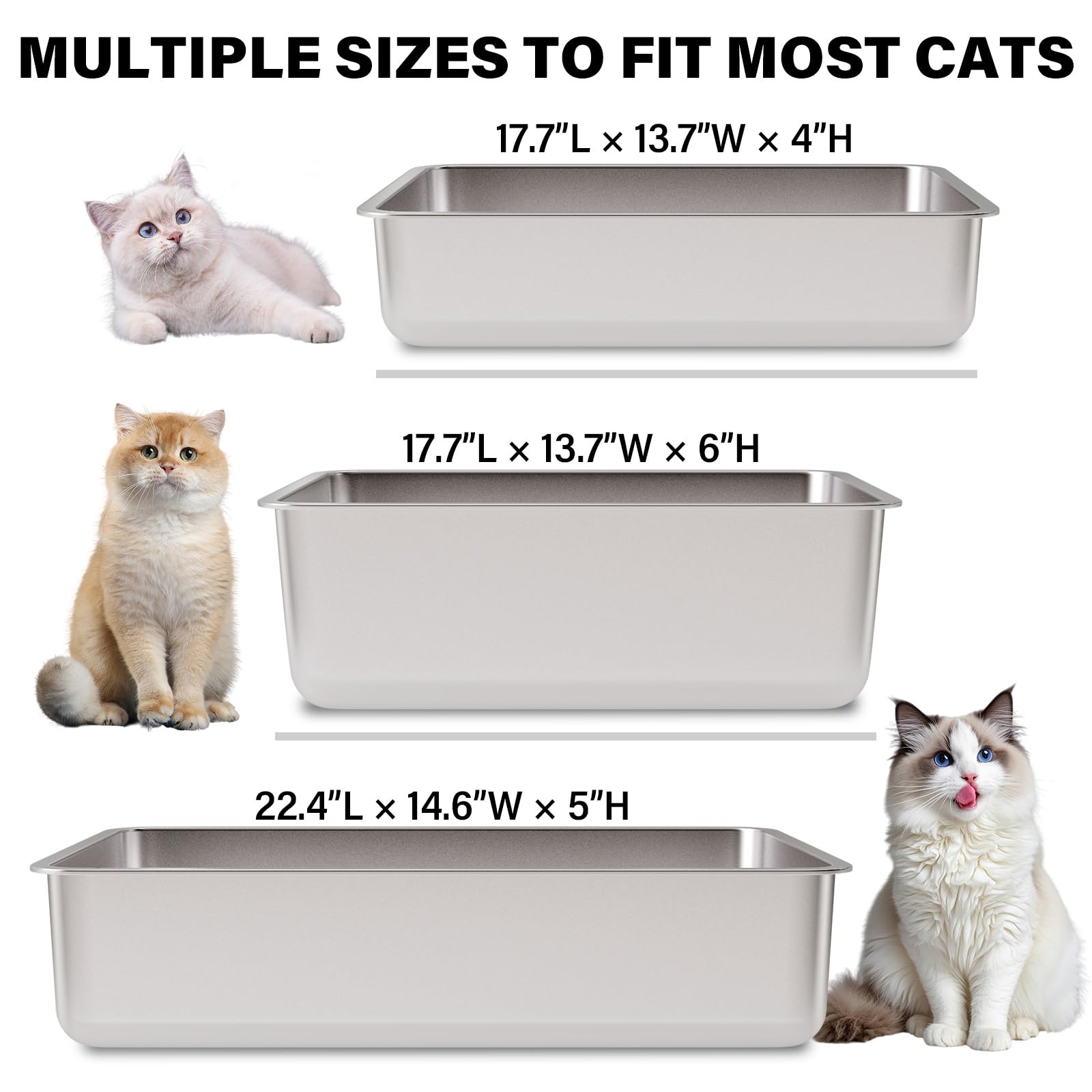 FUTAM Stainless Steel Litter Box 2 Pack, Metal Litter Box for Cat, Easy Clean Non Stick Easy Entry No Smell Steel Litterbox for Kitty/Rabbit - image 6