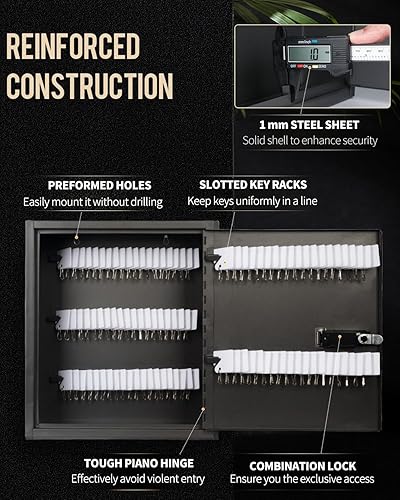 Miniatura 7 de Uniclife Gabinete de llaves ranurado de 100 posiciones con combinación y cerradura de llave reiniciable, caja de almacenamiento de seguridad digital
