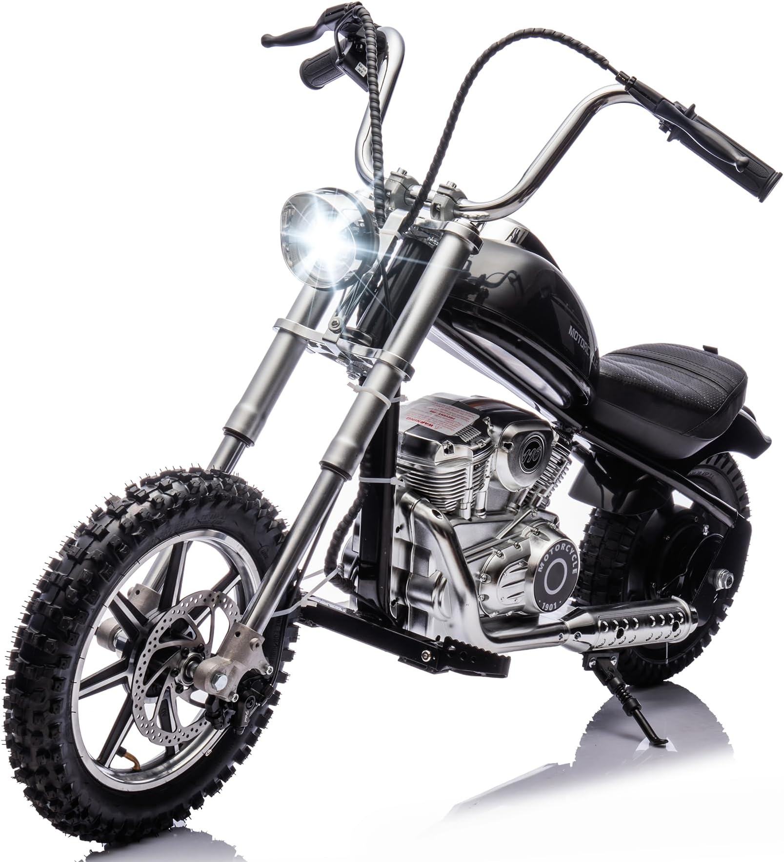 36V 7.5AH Electric Motorcycle for Kids, 350W Strong Motor 14MPH Fast Speed Electric Retro Off-Road Motorcycle, Leather Seat Dirt Bike, LED Lights, Air-Filled Tires, Silver Black