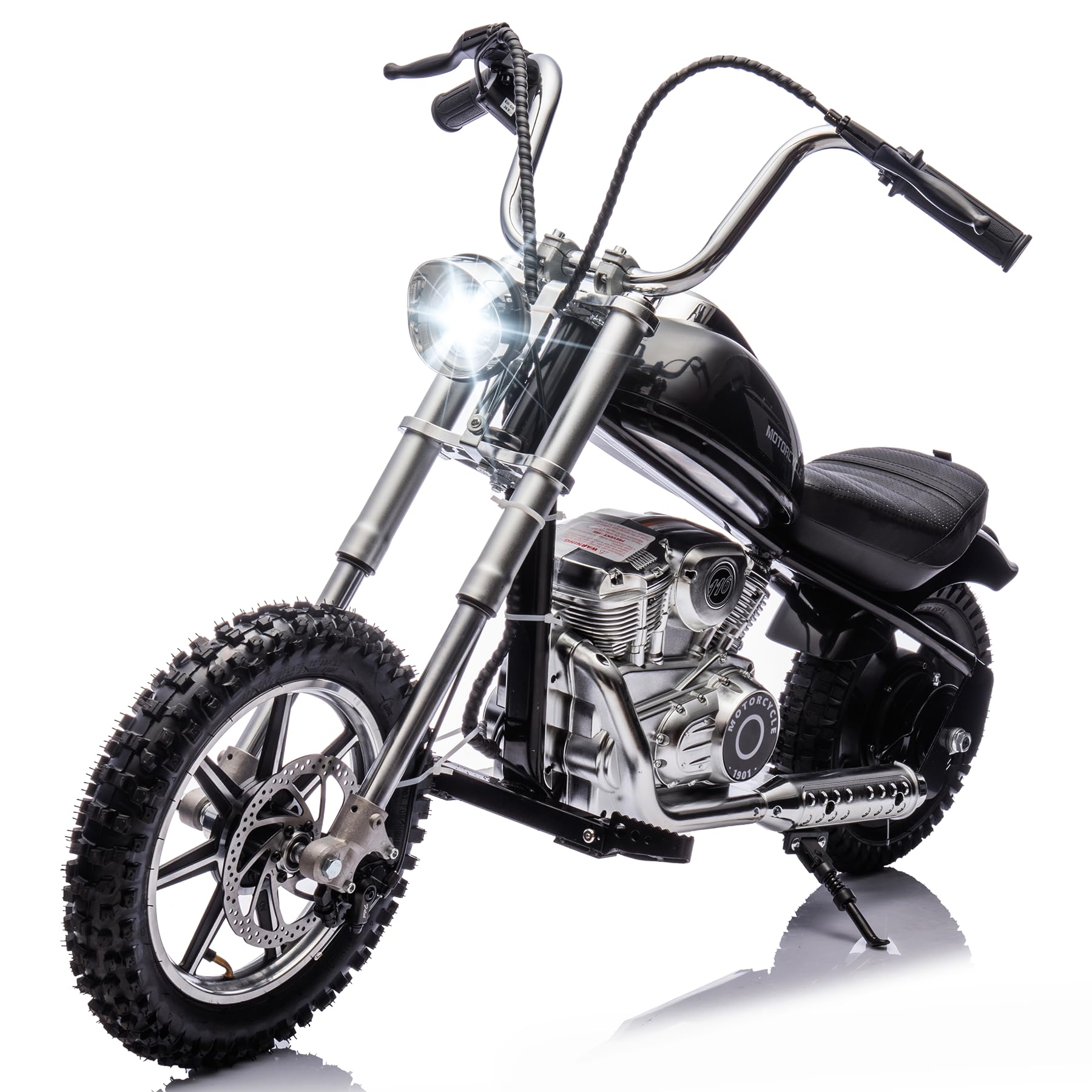 36V 7.5AH Electric Motorcycle for Kids, 350W Strong Motor 14MPH Fast Speed Electric Retro Off-Road Motorcycle, Leather Seat Dirt Bike, LED Lights, Air-Filled Tires, Silver Black