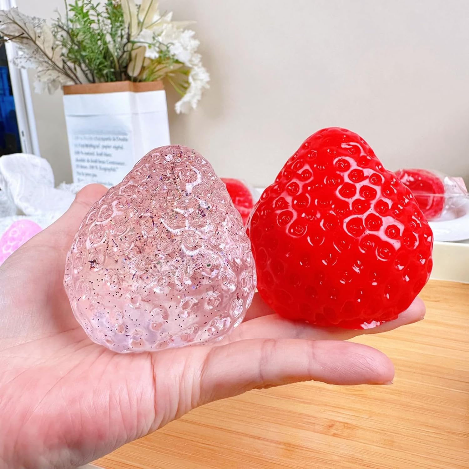 3PCS Fidget Stress Fruit Strawberry Toys| Soft & Cute Handmade Strawberry Taba Squishy Toys | Novelty Squeeze Toys Big Strawberry Squishy for Stress Relief