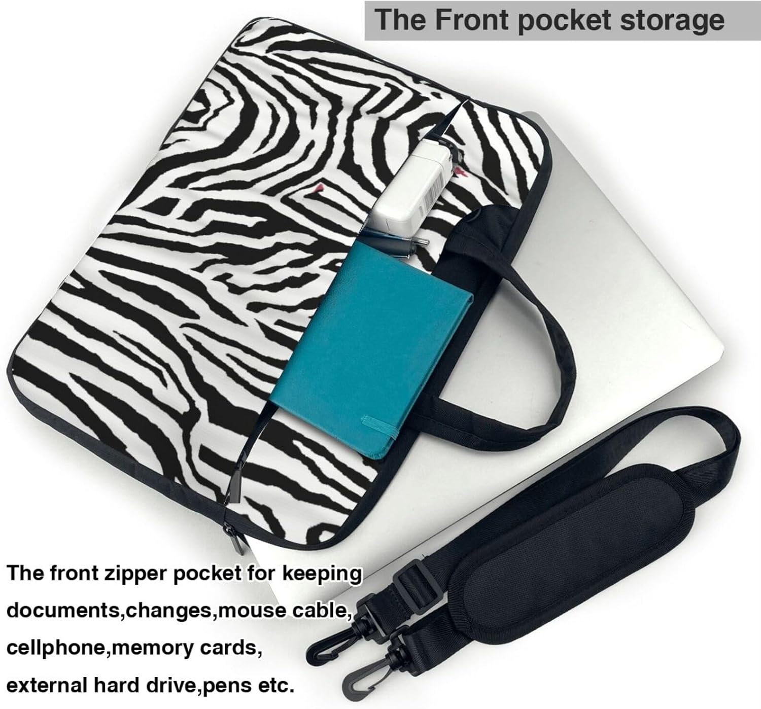 Zebra Print Print Laptop Shoulder Bag Messenger Bag Notebook with Accessories Pocket 13/14/15.6 inch