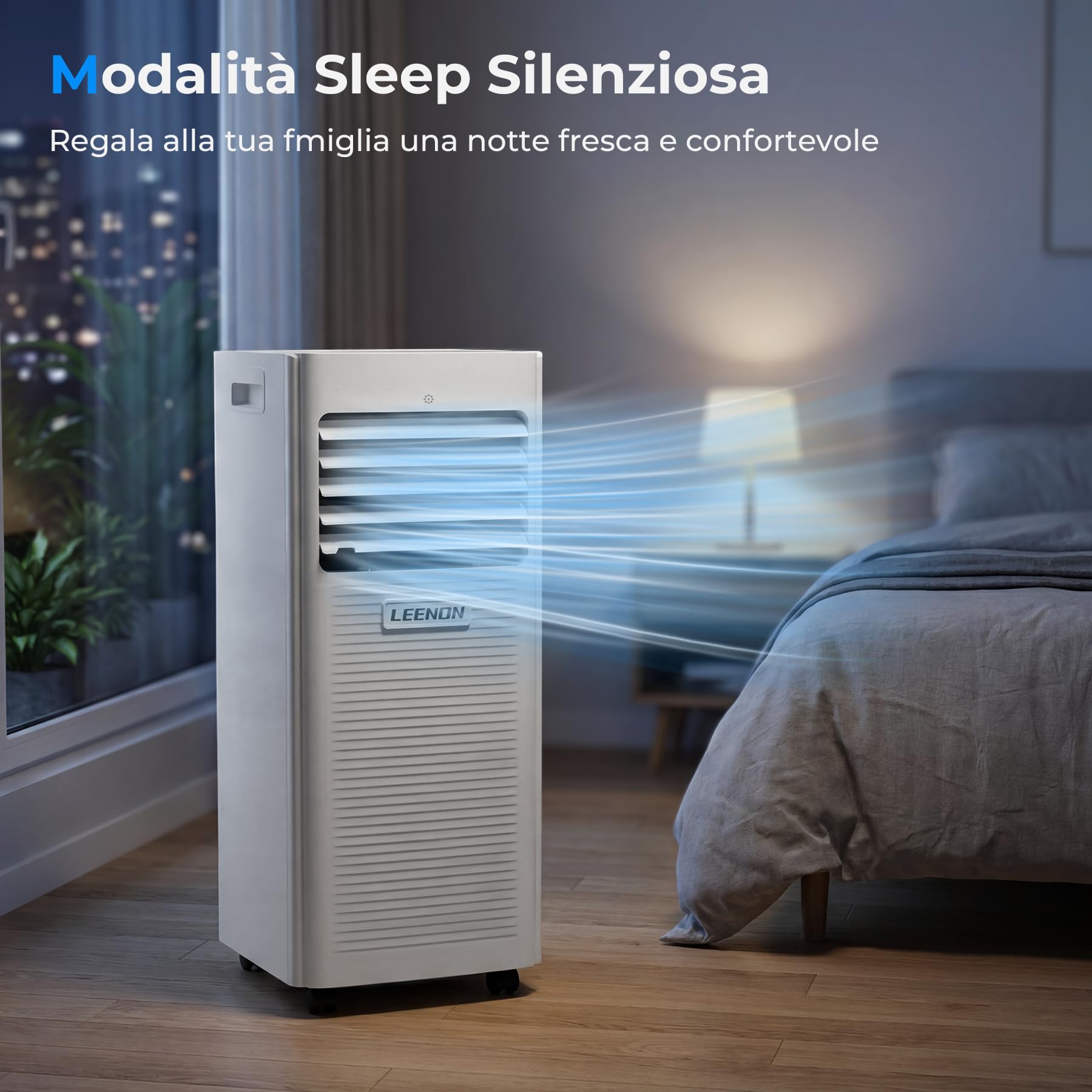 LEENON 9000 BTU Condizionatore Portatile, 4 in 1 Climatizzatore Portatile Deumidificatore Ventilazione e Modalità Sonno, Aria Condizionatore mit Telecomando, Timer 24 Ore, Kit Tubo di Scarico (35 m²)