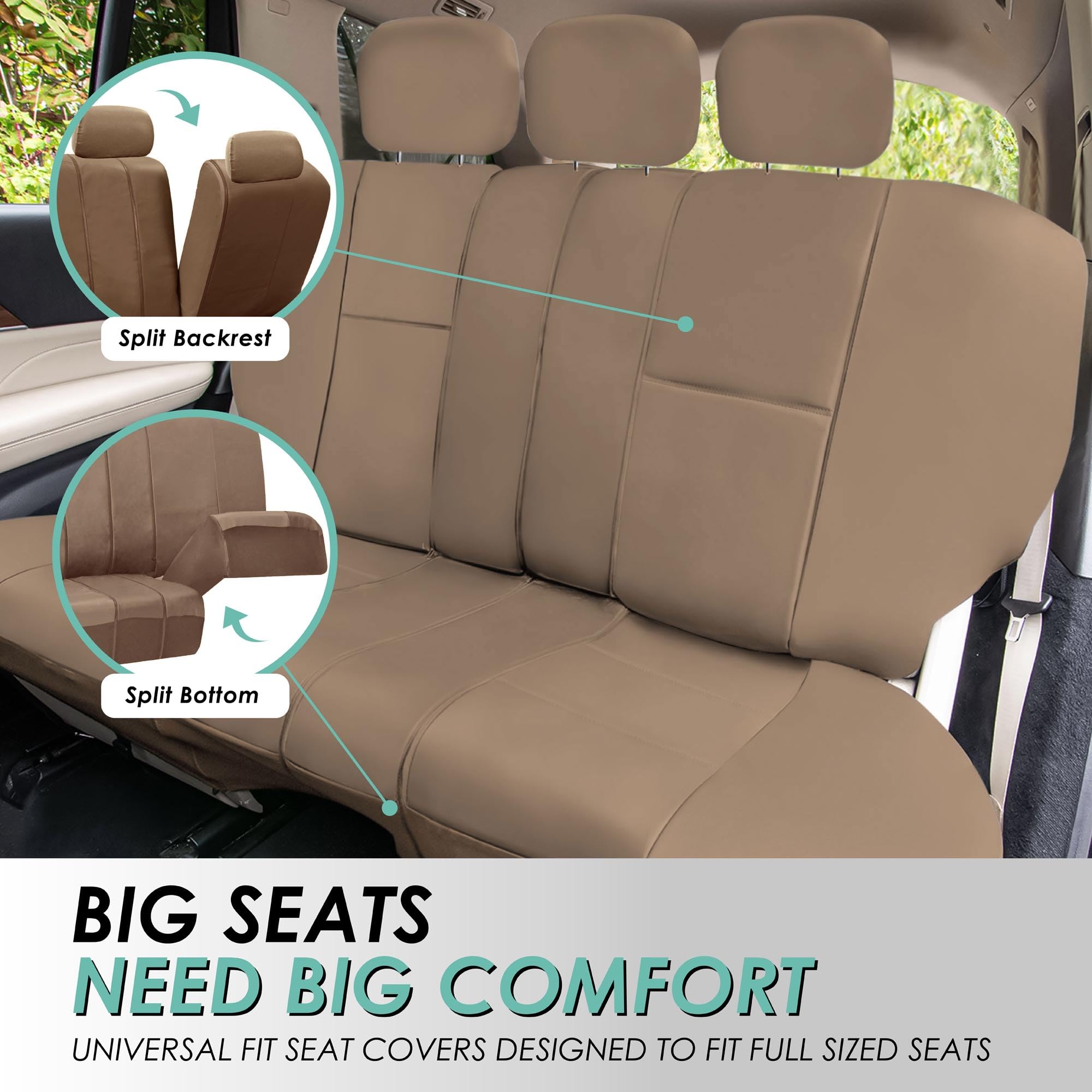 FH GROUP PU002TAN115 Vollen Satz PU-Leder Autositzbezüge Airbag-Kompatibel, Anzahl 11