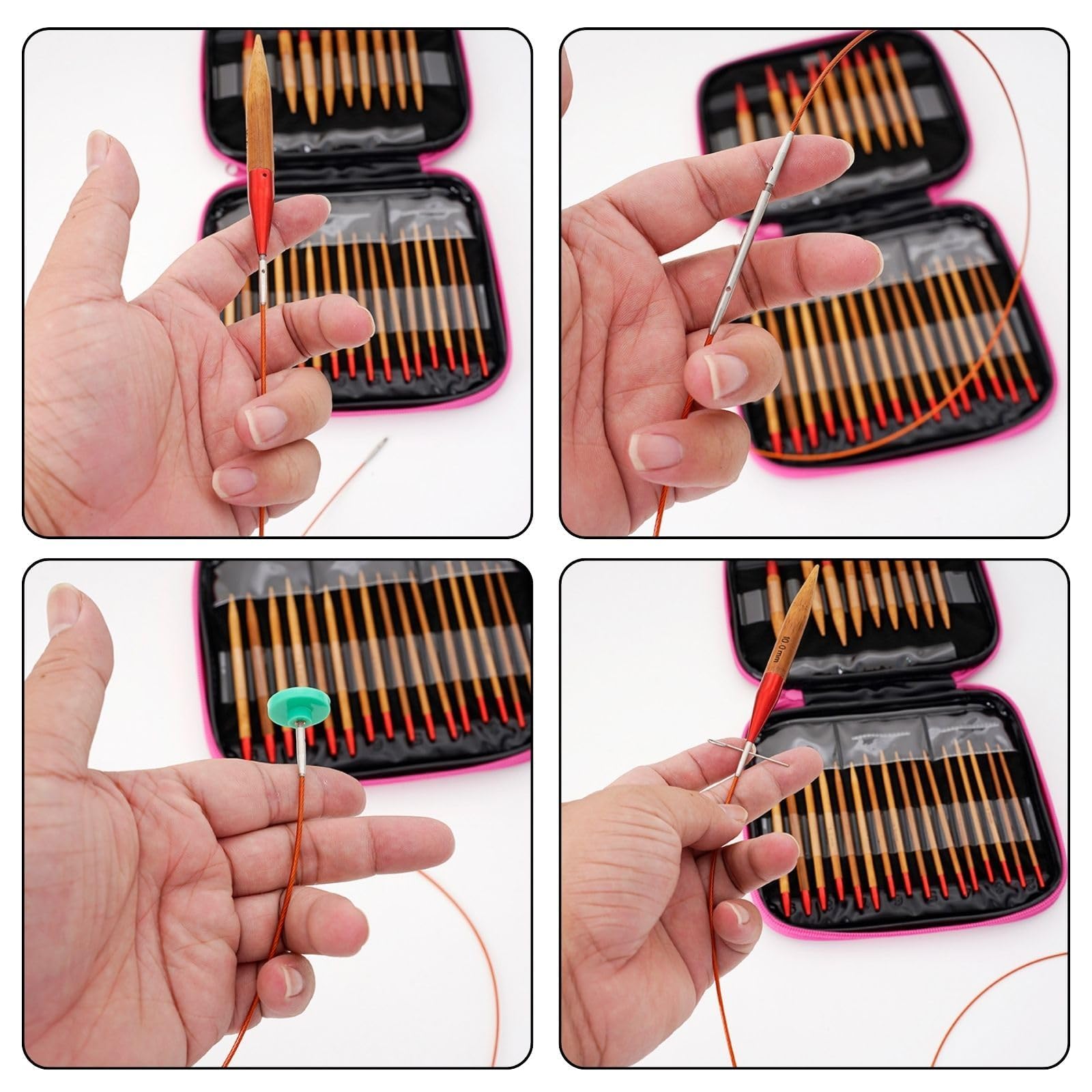 Agujas de Tejer Circulares Intercambiables de Bambú Juego Completo con Cables y Accesorios para Tejido Artesanal y Manualidades