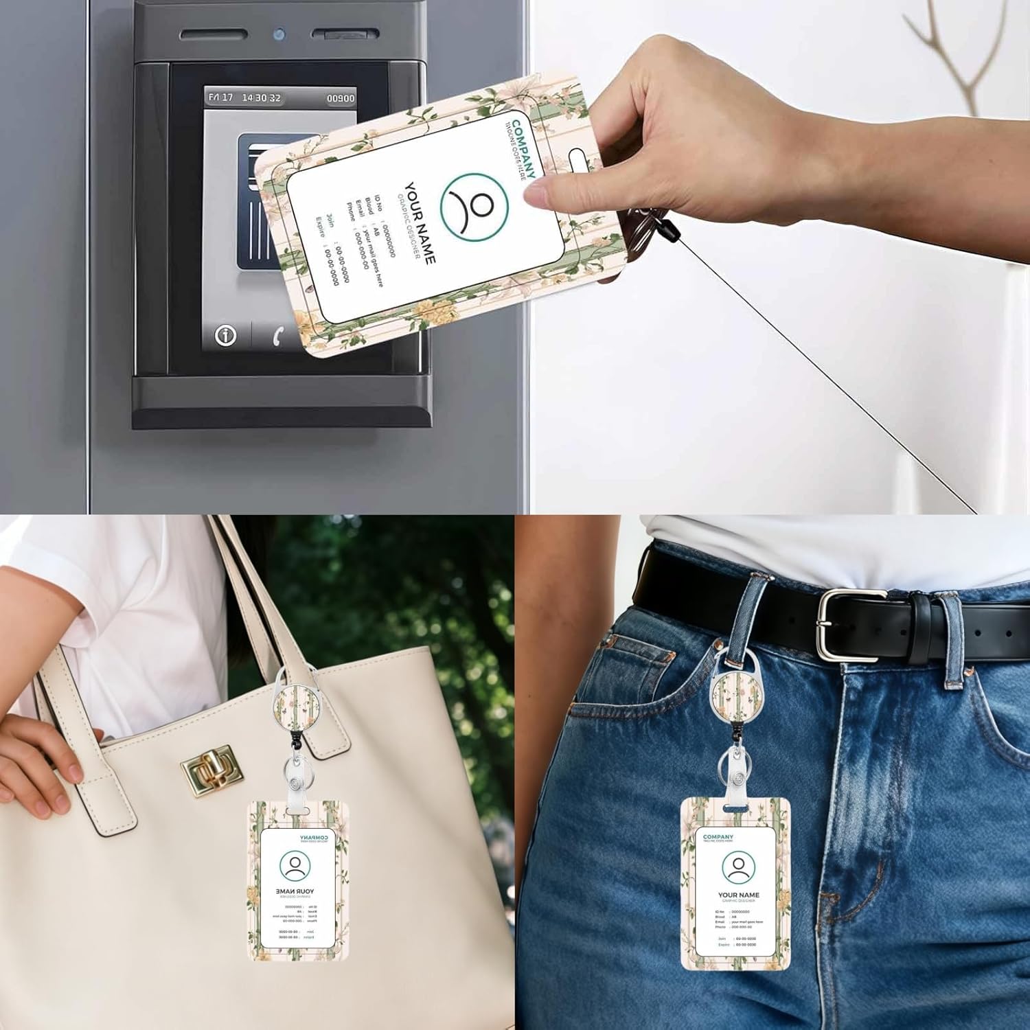 ID Badge Holder with Lanyard, Retractable Badge Reel Clip and Detachable Lanyard, Vertical ID Protector Bage Clips for Man Woman Teachers Students Office Workers Nurses - Art Flower - Image 5