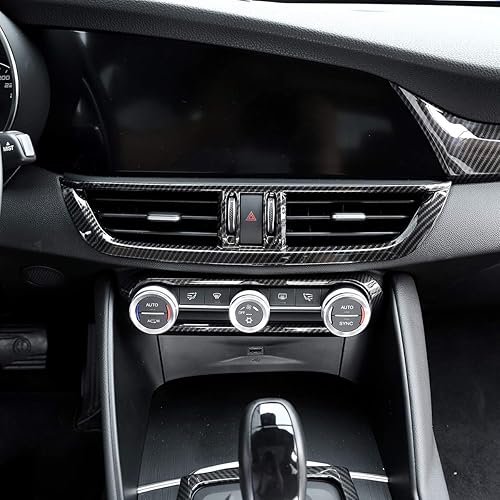 Miniatura 3 de Marco de ventilación de salida de aire acondicionado para consola central de automóvil ABS para Alfa Romeo Giulia 2017-2020 (fibra de carbono)