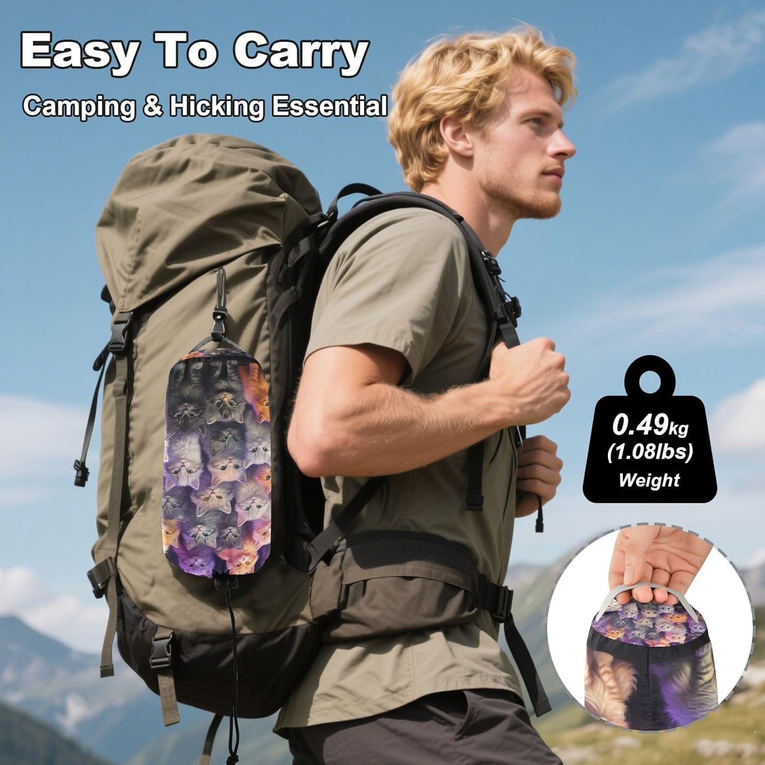 ALAZA Cat Kitten Collection Camping Hammocks Single or 2 Person 500 lbs Portable Parachute Travel Hammock w/Tree Straps for Hiking Backpacking Indoor Outdoor