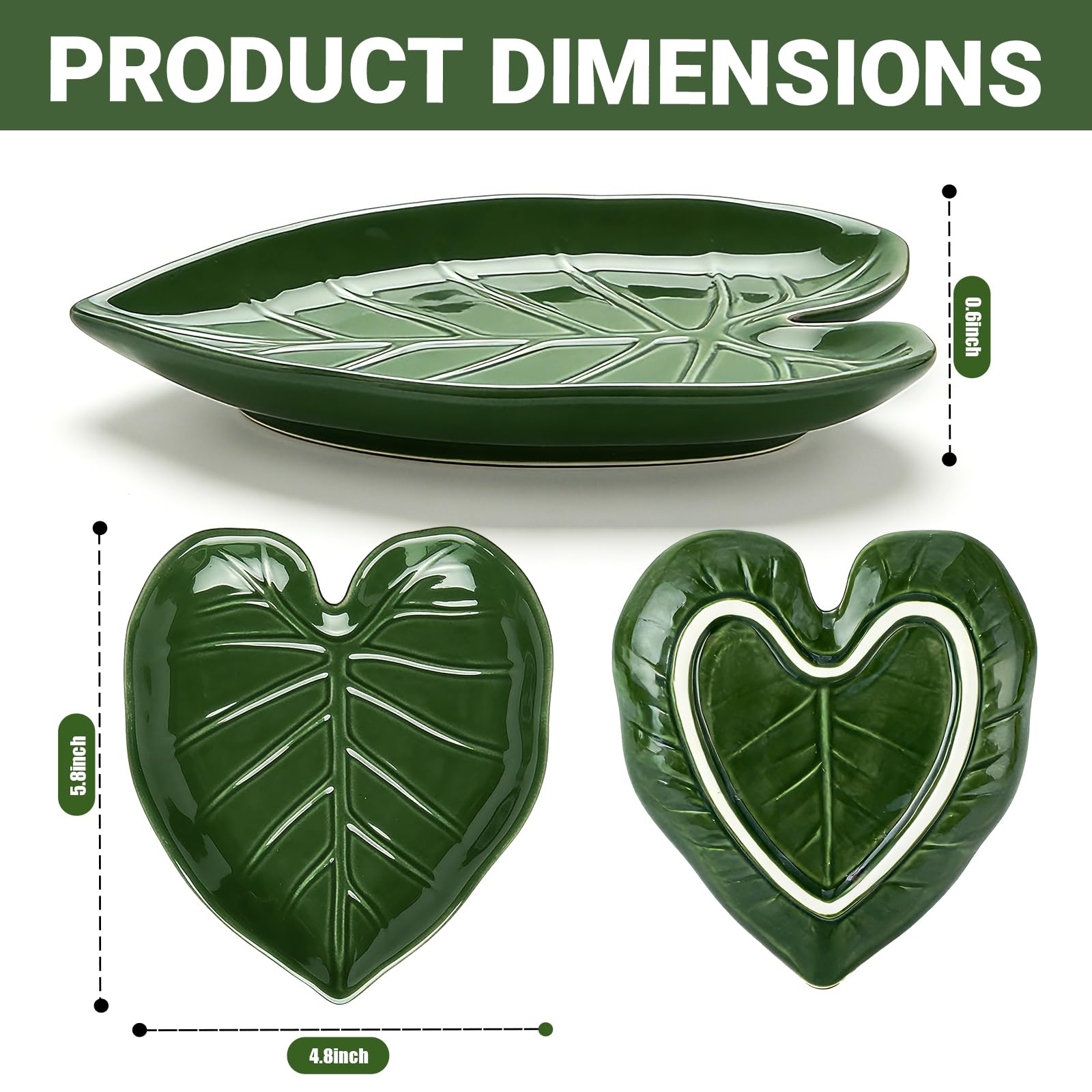 Cute Leaf Ceramic Spoon Rest, Keeps Counters Clean, for Stove Top and Kitchen Counter, Decorative Green Spoon Holder, Kitchen Decor Gift