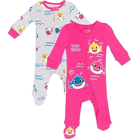 Baby Shark Pink & Yellow Pink Long Sleeve Coveralls Set