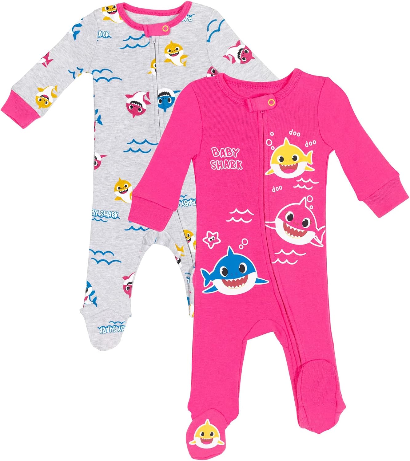 Pinkfong Mommy Shark Daddy Shark Baby Shark 2 Pack Zip Up Sleep N’ Play Coveralls Newborn to Infant
