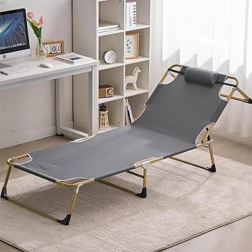 Outdoor Folding Bed, 4 Level Adjustment, Folding Bed, Adult Summer Bed, Camping, Bet, Office Lunch Break Chair, Recliner Chair, Outdoor Light Bed, Gray