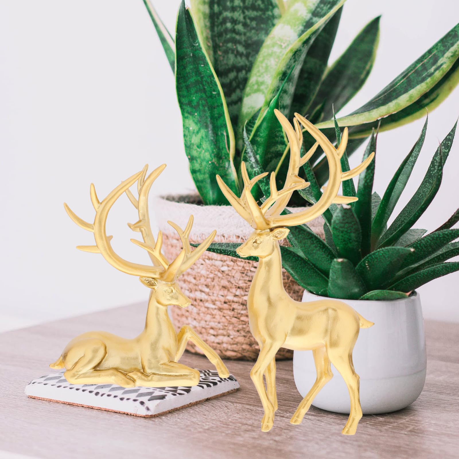 Toyvian 8 Piezas Estatua de Reno de Resina Dorada, Par Decorativo para