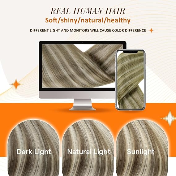 Full Shine Seamless Hair Extensions Clip in, Ash Brown Platinum Blonde