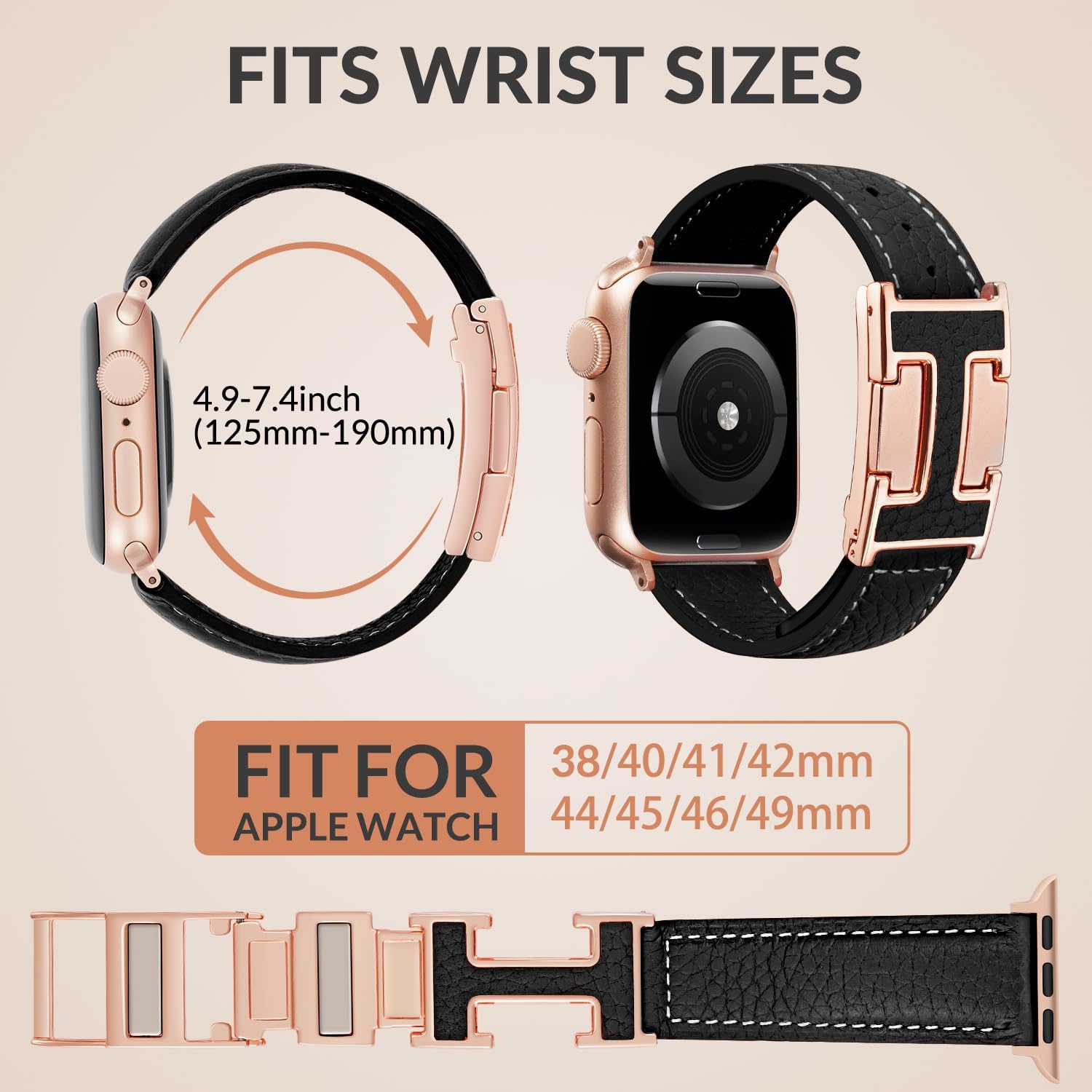 Leather Magnetic Band Compatible with Apple Watch Bands 38mm 40mm 41mm 42mm 44mm 45mm 46mm 49mm for Women Men，Top Grain Leather Designer Replacement Strap for iWatch Ultra SE Series11/10/9/8/7/6/5/4/3/2/1 - Image 3