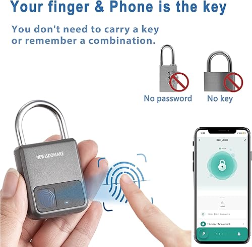 Miniatura 2 de Candado de huellas dactilares, candado inteligente con huella digital o liberación autorizada remota, bloqueo biométrico adecuado para equipaje,