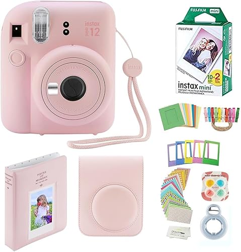 Miniatura 8 de Fujifilm Cámara instantánea Instax Mini 12 con funda, 20 películas Fuji, calcomanías decorativas, marcos, álbum de fotos y más kit de accesorios